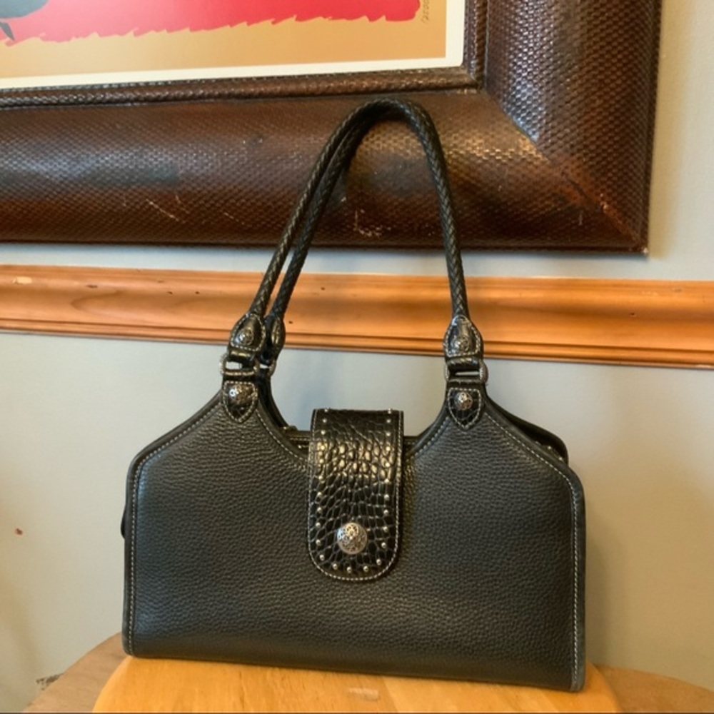Brighton black leather braid handle shoulder purse